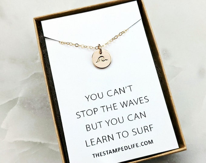 Wave Quote Necklace, Wave Necklace, Sterling Silver or 14k gold fill, Tiny Disc Necklace, Gift for Her