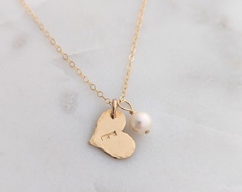 Personalized Heart Necklace with Pearl, Heart Initial Necklace, Personalized Jewelry