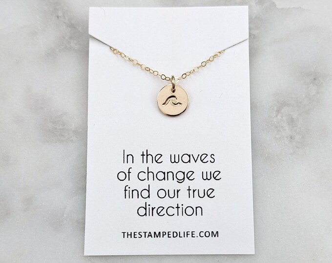 Inspirational Gift Idea, Wave Necklace, Sterling Silver or 14k gold fill, Tiny Disc Necklace, Gift for Her