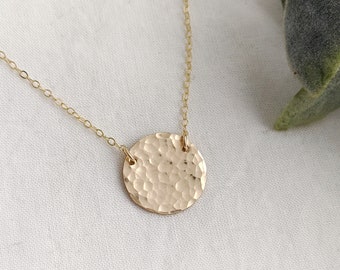 Minimal Gold Necklace, Hammered Gold Disc, Simple Gold Necklace, The Stamped Life