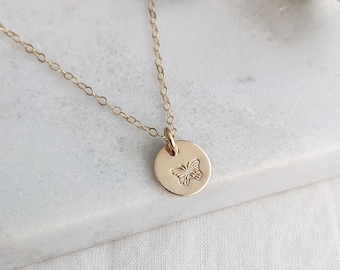 Tiny Butterfly Necklace, Tiny Gold Disc Necklace, Butterfly Jewelry, The Stamped Life