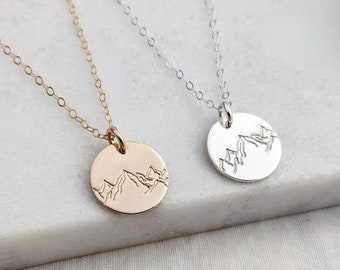 Mountain Disc Necklace, Mountain Charm Necklace, Dainty Necklace, Nature Lover Gift, The Stamped Life