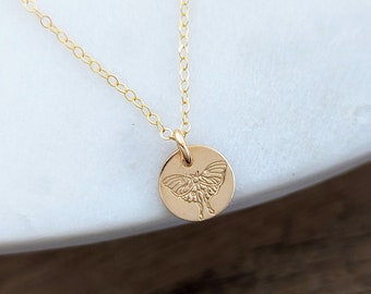 Tiny Lunar Moth Necklace, Dainty Gold Disc Necklace, The Stamped Life