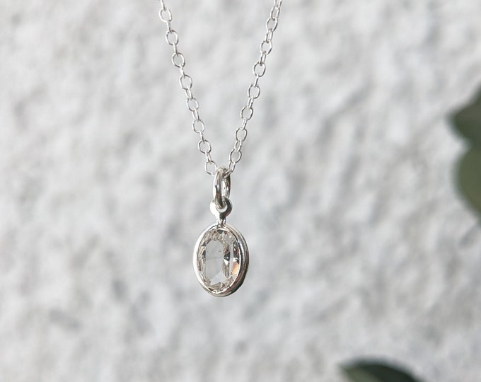 Oval Swarovski Crystal Necklace, Dainty Jewelry, Simple, Minimal, Sterling Silver