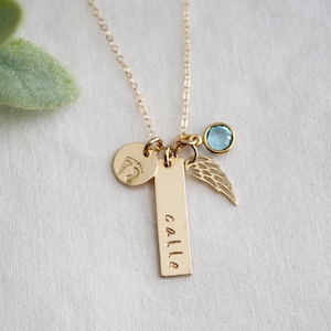 Personalized Infant Loss Necklace: Footprint, Angel Wing, Birthstone