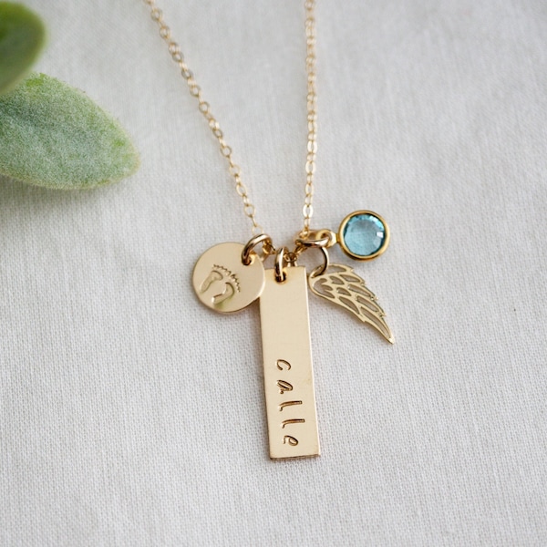 Infant Loss Necklace with Name, Miscarriage Necklace, Miscarriage Gift, Angel Wing Necklace, Birthstone Jewelry, The Stamped Life