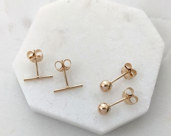 14k Gold Fill Bar Stud Earrings: Simple Everyday Jewelry