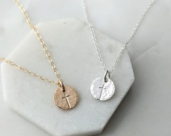 Tiny Silver Cross Necklace, Dainty Cross, Charm Necklace, Minimal Jewelry, Gold or Silver, The Stamped Life