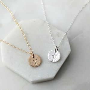Tiny Silver Cross Necklace, Dainty Cross, Charm Necklace, Minimal Jewelry, Gold or Silver, The Stamped Life image 1