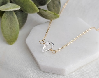 Raw Crystal Necklace, Herkimer Diamond Necklace, Raw Stone Jewelry, Layering Necklace, The Stamped Life