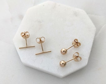 Gold Earring Set, 14k Gold Fill, Tiny Studs, Everyday Earrings