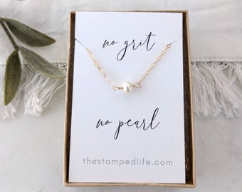 No Grit No Pearl Necklace, Inspirational Necklace, Gift For Her, Dainty Jewelry, The Stamped Life