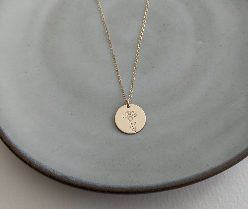 Carnation Necklace January Birth Flower Necklace Birth Month Etsy