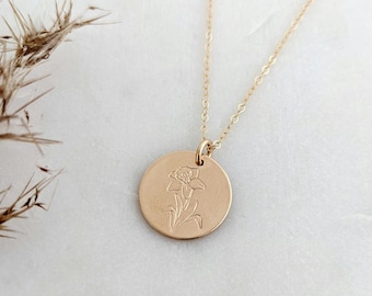 Daffodil Necklace: March Birth Flower, Sterling Silver or Gold