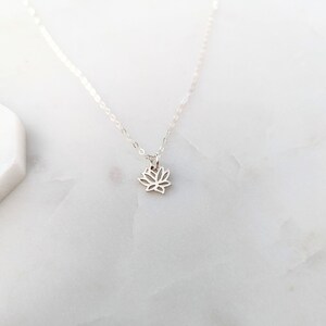 Sterling Silver Tiny Lotus Necklace: Minimal Yoga Jewelry
