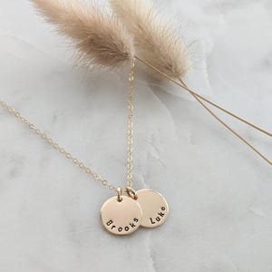 Mothers Day Gift for Moms, Tiny Gold Name Discs, Personalized Necklace for Moms, The Stamped Life