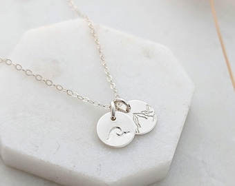Dainty Wave & Mountain Charm Necklace: 14k Gold Fill or Sterling Silver