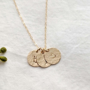 Hammered 14k Gold Fill Initial Disc Necklace: Personalized Charm Pendant