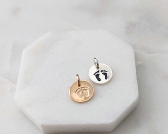 Tiny Footprint Charm, Gold Filled or Sterling Silver, Charm Only