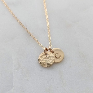 Tiny Cross and Initial Necklace, Sterling Silver or 14k Gold Fill, The Stamped Life