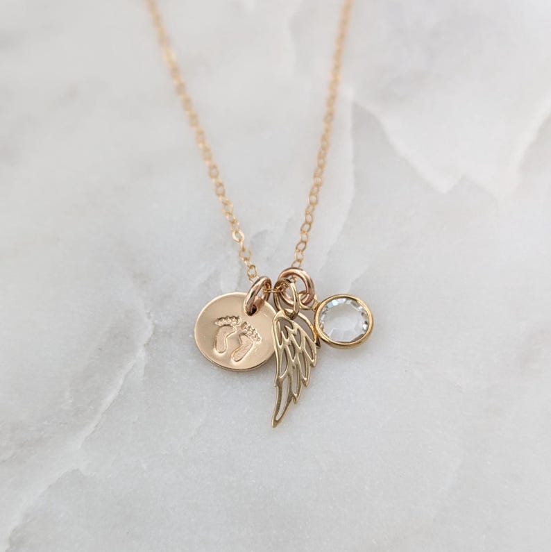Infant Loss Necklace, Miscarriage Necklace, Miscarriage Gift, Angel Wing Necklace, Birthstone Jewelry image 2