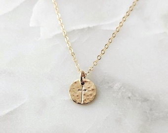 Gold Cross Necklace, Dainty Cross, Sterling Silver or 14k gold Filled, Minimal Jewelry, The Stamped Life