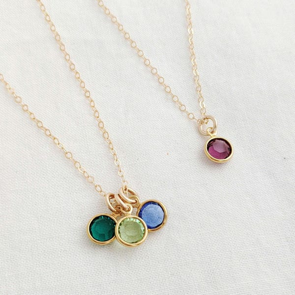 Zierliche Geburtsstein Kette: Gold oder Sterling Silber Anhänger, Geschenk für Mama
