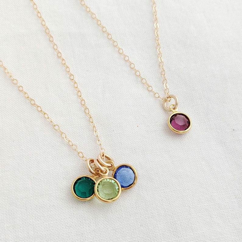 Zierliche Geburtsstein Kette: Gold oder Sterling Silber Anhänger, Geschenk für Mama Bild 1