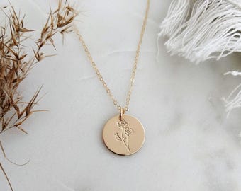 Poppy Birth Flower Necklace: Sterling Silver or Gold Fill