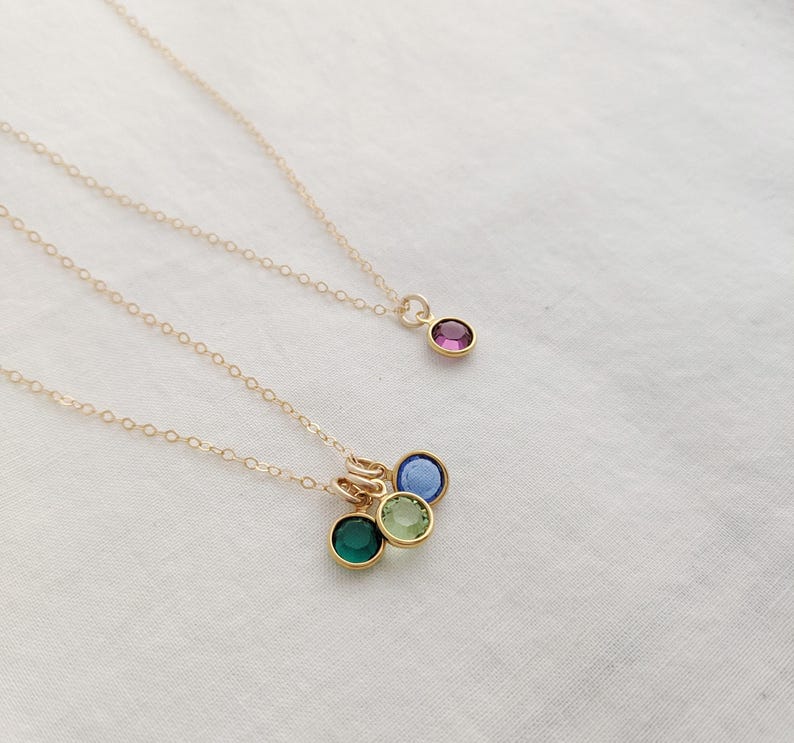 Zierliche Geburtsstein Kette: Gold oder Sterling Silber Anhänger, Geschenk für Mama Bild 3
