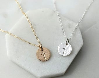 Tiny Silver Cross Necklace, Dainty Cross, Charm Necklace, Minimal Jewelry, Gold or Silver, The Stamped Life