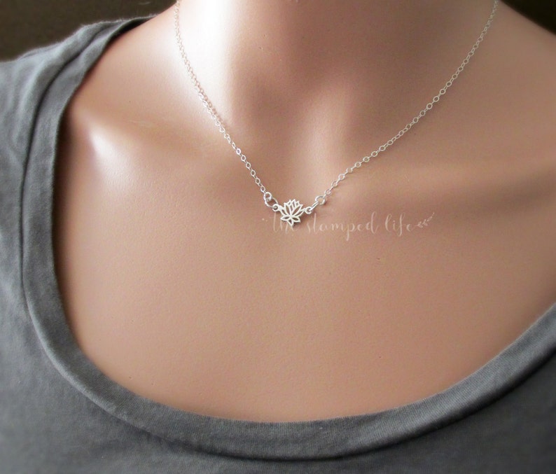 Charm Necklace Yoga Jewelry Lotus Flower Yoga Necklace Lotus Sterling Silver Necklace