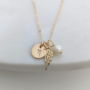 Memorial Initial Necklace: Angel Wing, Birthstone, Remembrance Gift