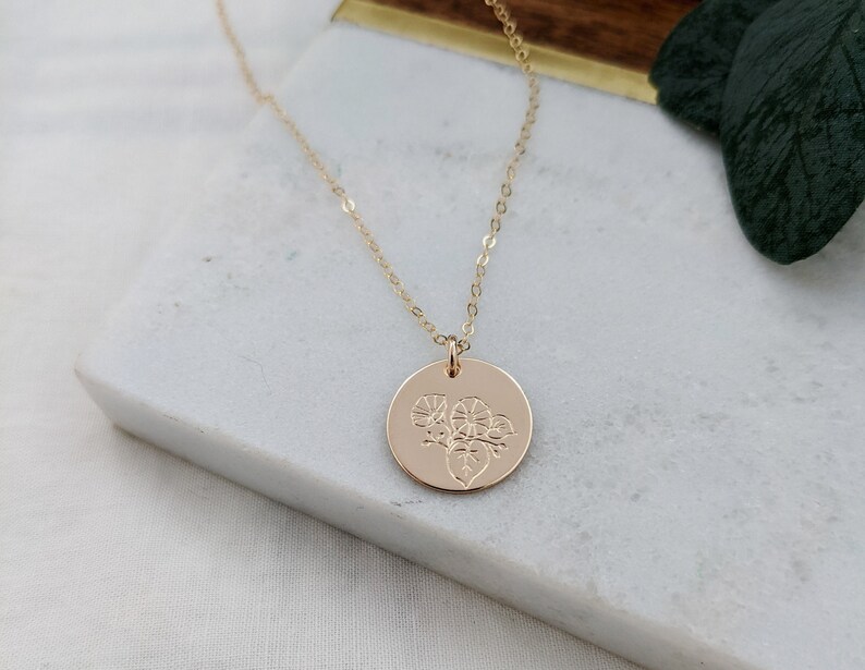 Morning Glory Necklace, September Birth Flower Necklace, Birth Month Flower Necklace, Gift for Her, The Stamped Life image 1