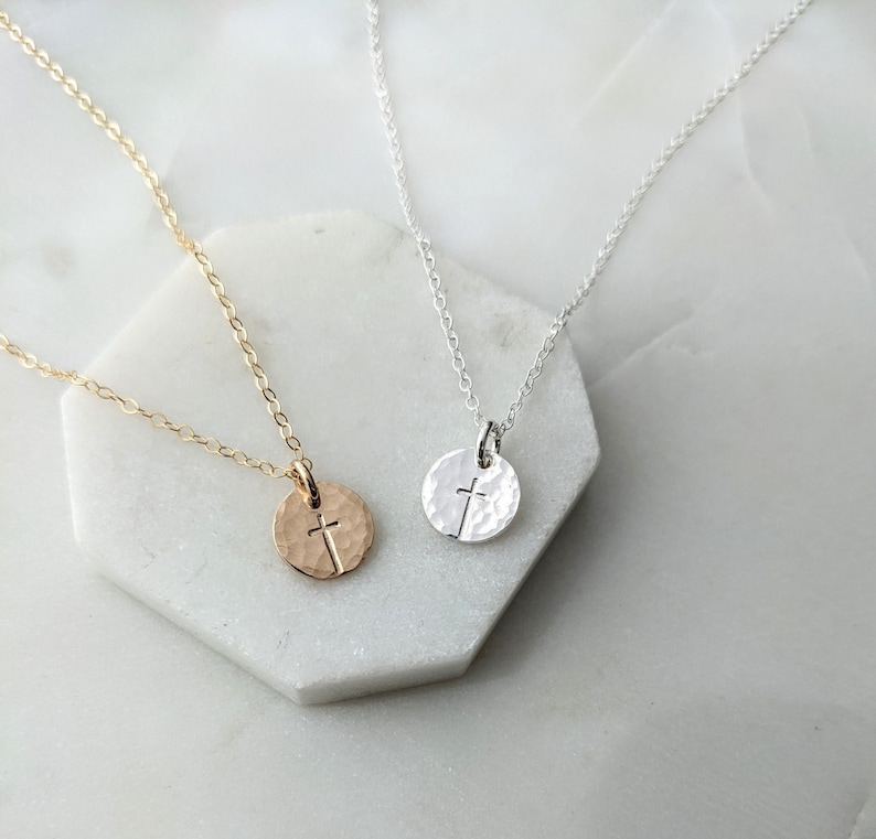 Tiny Silver Cross Necklace, Dainty Cross, Charm Necklace, Minimal Jewelry, Gold or Silver, The Stamped Life image 1