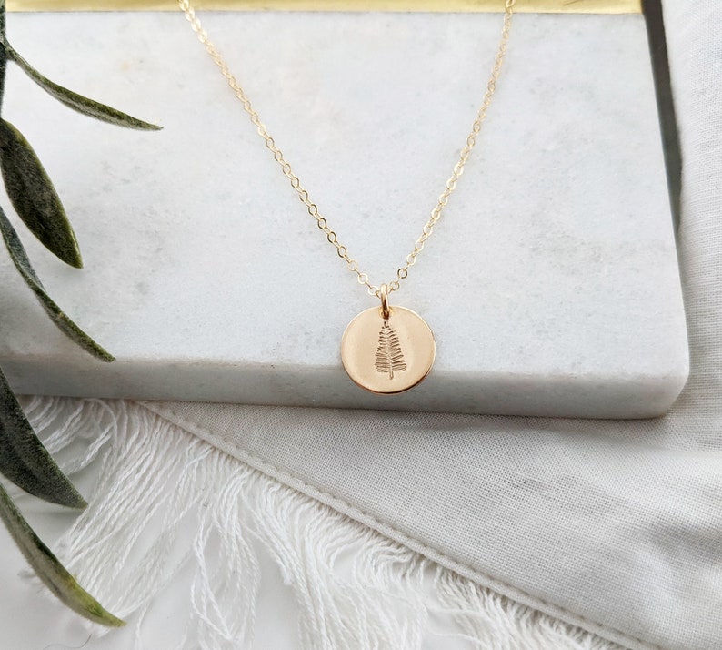 Gold Disc with Tree Necklace, Necklace for Strength, Gift Idea, The Stamped Life image 1