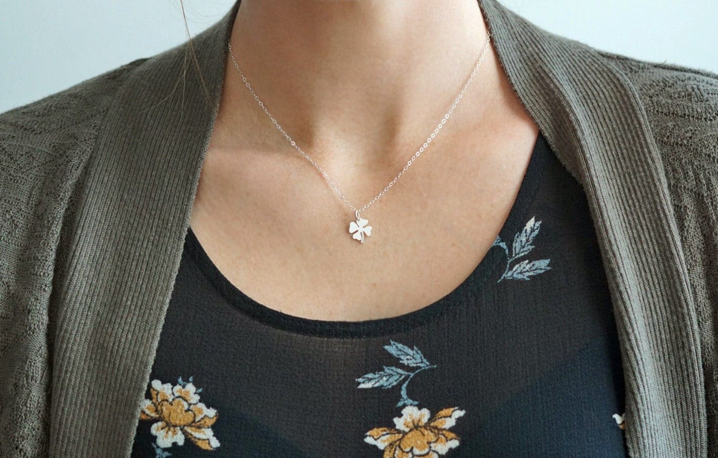 Silver Four Leaf Clover Necklace - Etsy