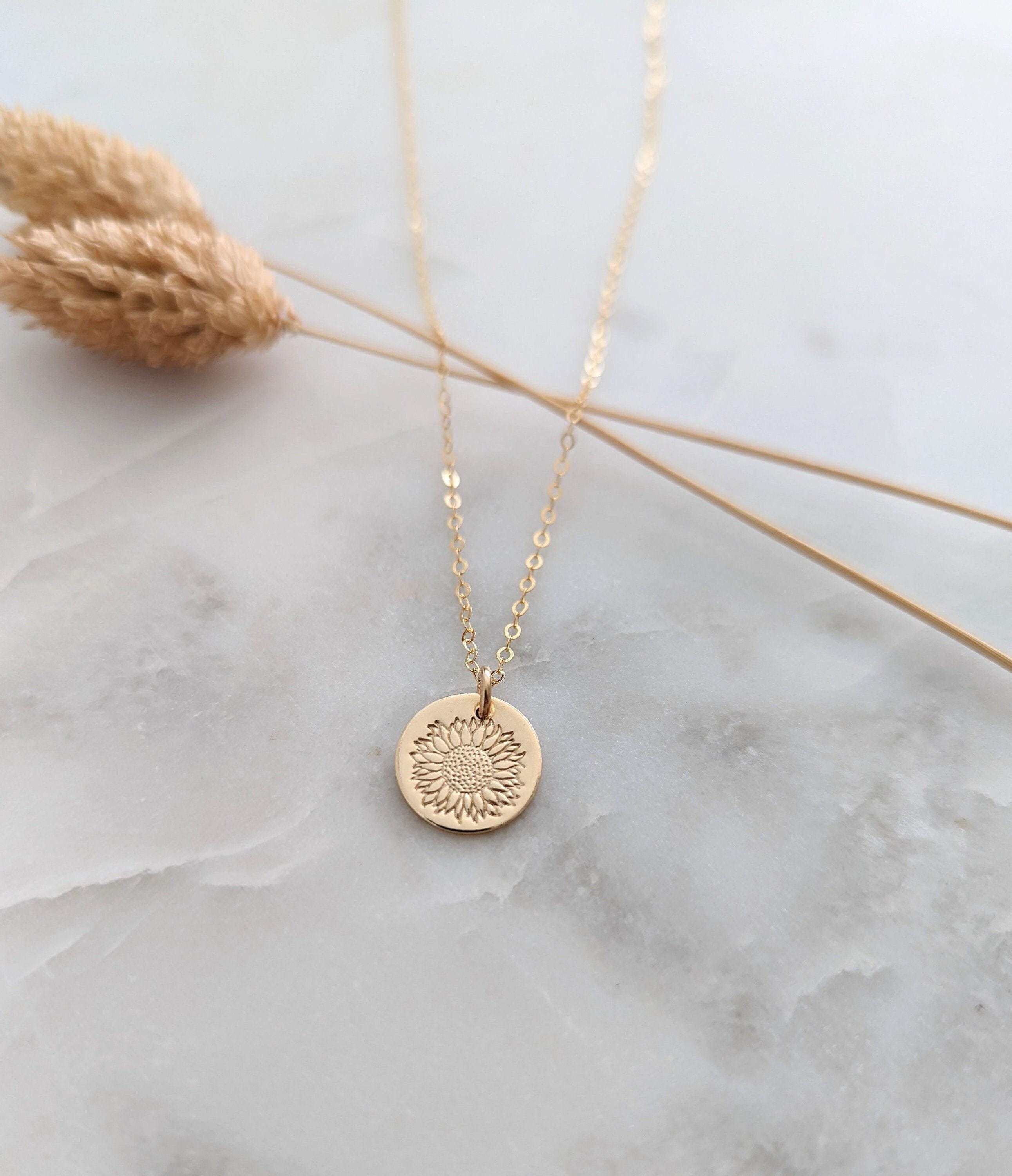 Gold Sunflower Necklace: 14k Gold Fill Charm, Summer Jewelry