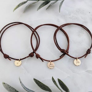 Tiny Charm Bracelet: Adjustable Leather Band, Sterling Silver or 14k Gold Filled
