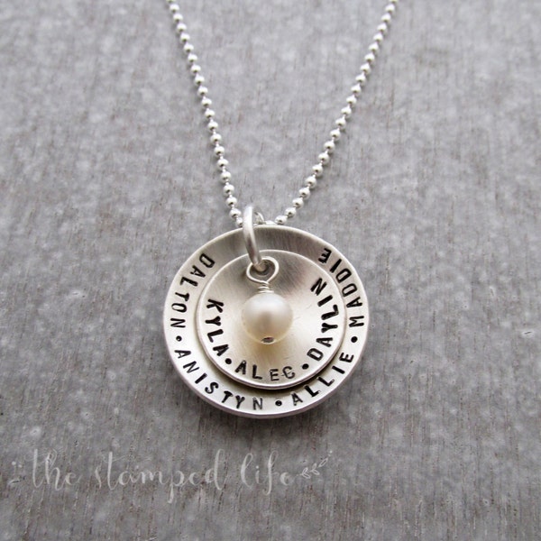 Personalisierte Halskette, Sterling Silber, Hand Stempel, Mutter, Mutter, Großmutter, Nana