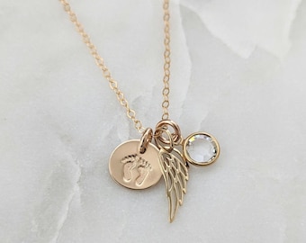 Infant Loss Necklace, Miscarriage Necklace, Miscarriage Gift, Angel Wing Necklace, Birthstone Jewelry