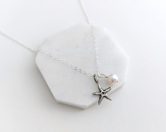 Starfish Necklace, Silver Starfish Pendant, Ocean Jewelry, Bridesmaid Necklaces