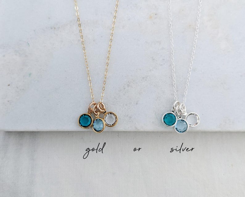 Zierliche Geburtsstein Kette: Gold oder Sterling Silber Anhänger, Geschenk für Mama Bild 2