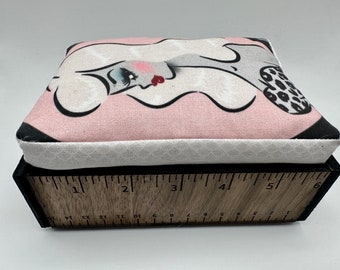 Vintage inspired yardstick pincushion. Large Sewing pin cushion with custom sewing pins! 1950’s Lady blonde