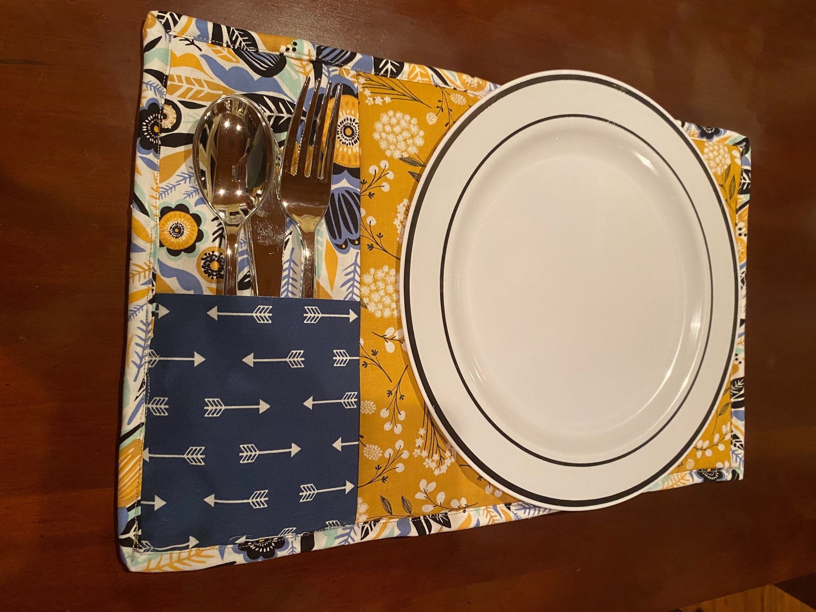 Reversible Placemats With Silverware Holder 4 per Set Etsy