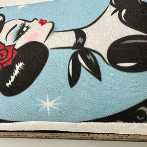 Vintage inspired yardstick pincushion. Large Sewing pin cushion with custom sewing pins! 1950’s Lady brunette
