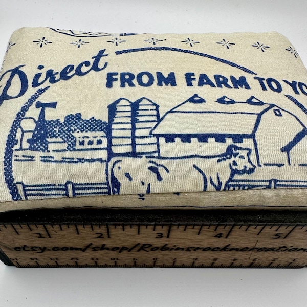 Vintage inspired yardstick pincushion. Large Sewing pin cushion with custom sewing pins! Farm direct to you
