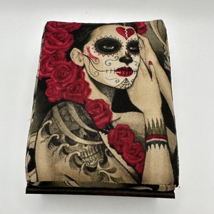 Vintage inspired yardstick pincushion. Large Sewing pin cushion with custom sewing pins! 1950’s  sugar skull ruler Pinup Lady