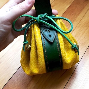 Yellow Dragon Scale Round Leather Belt Pouch