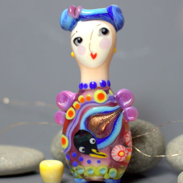jasmin french ' ANGELINA ' lampwork focal glass art bead
